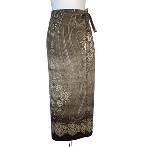 Nygard Collection Skirt size 14 Brown Paisley Sheer Faux Wrap Long Modest Career